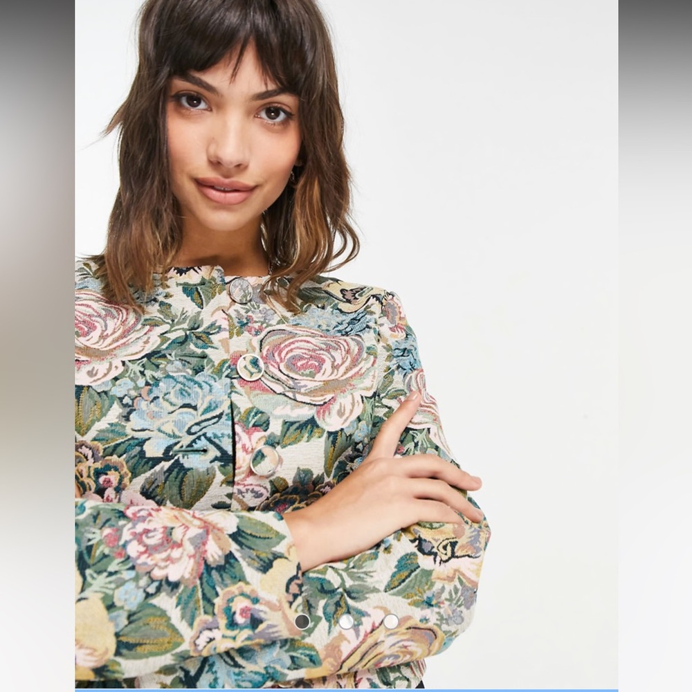 &Other Stories Fitted Jacquard Floral Vintage Cropped Suit Jacket - NWT - Picture 2 of 15